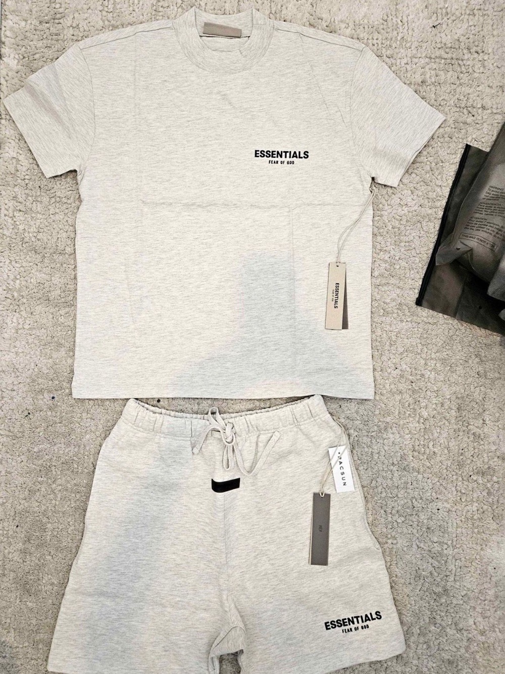 Essentials Light Heather Gray Logo Tee & Shorts Set